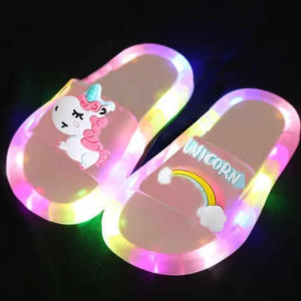 Children's Boys Girls Slippers Cartoon Unicorn Animal Prints Shoes Lighted Fashion Cute Shoes Bathroom Kids Toddler Slippers