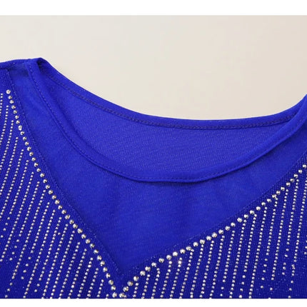 2025 Spring Summer Mesh Tops Korean Fashion Diamond T Shirt Slim 3/4 Sleeve Hollow Out Casual Women Shirt