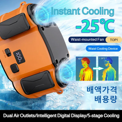 Outdoor Double Air Outlet Fan Portable Waist Hanging Neck Strong Dual Air Vents Fans For Travel Sports Courier Outdoor Working