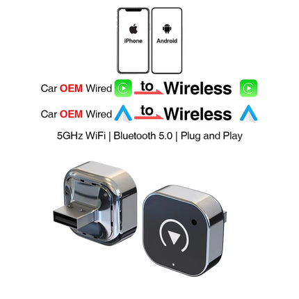 Wireless CarPlay Adapter for iPhone -Mini Plug & Play Auto Connect, 5GHz WiFi Low Latency iOS 10+ Compatible with Wired CarPlay
