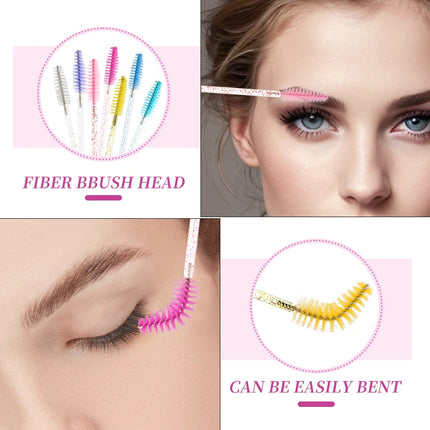 5pcs Gold Keychain Tube Eyelash Brush Eyebrow Comb Microbrush Lash Extension Micro Brushes Makeup Tool Fluffy Fur Ball Decorate