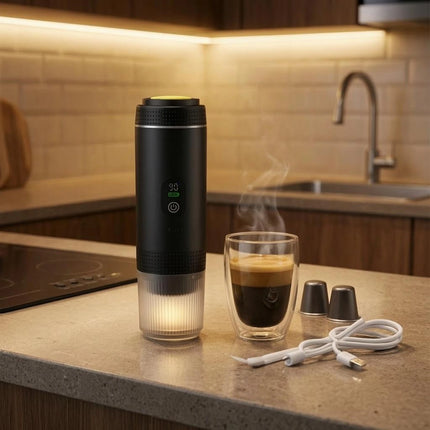 Portable Espresso Machine LED Display USB Rechargeable Espresso Machine Travel Coffee Brewer Transparent Chamber
