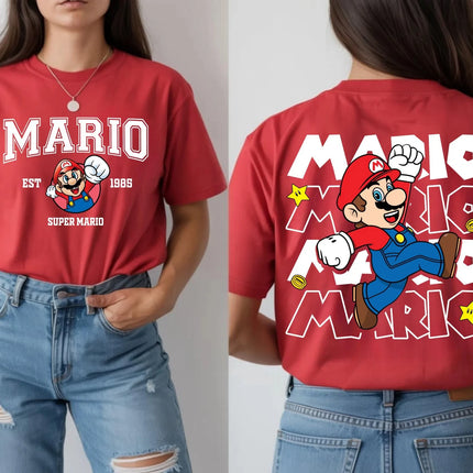 2026 New Super Mario graphic unisex cotton shirt, There are children's sizes, Mario summer movie Men's fashion Harajuku T-shirt