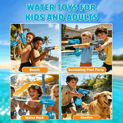 Manual & Electric Water Gun for Kids & Adults, With Lights & Rechargeable Water Blaster for Summer Pool Beach Outdoor Squirt Gun