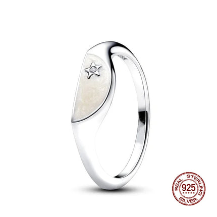New 925 Silver Sun and Moon Love Princess Zircon Oxide Enamel Heart Love Ring Fashion Fine Jewelry For Women Gift Hypoallergenic
