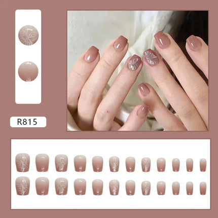 Cool Ash 24 Pcs Press on Nails Pink Nail polish Glossy Artificial Finger Manicure Reusable False Nails for Women