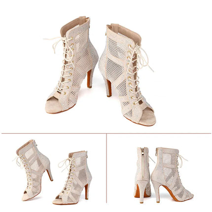 SWDZM Women Dance Boots Shiny Latin Jazz Dance Shoes Full Rhinestone Dancing Boots Customizable Heels Women Ladies Dancing Shoes