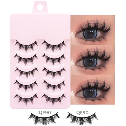 5 Pairs Manga Lashes Soft Natural Long False Eyelashes Anime Wispy Strip Lashes For Korean Doll Eye Makeup Look