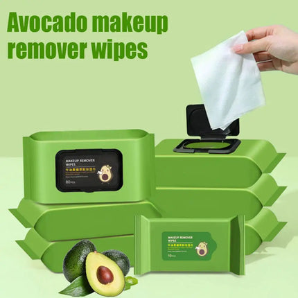 12/80 PCS Avocado Scented Makeup Removing Wipes - Deep Cleansing, Travel-Friendly, Single-Use