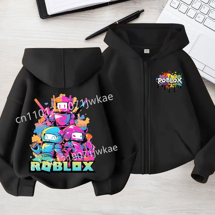 3-12 Boys Girls 2026 Kids Fashion Hoodies Tops Kids' Roblox Print Zipper Hoodie Colorful Splash Design Casual Sweatshirt For