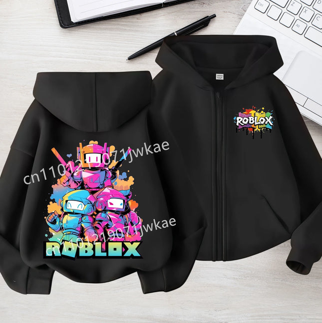 3-12 Boys Girls 2026 Kids Fashion Hoodies Tops Kids' Roblox Print Zipper Hoodie Colorful Splash Design Casual Sweatshirt For