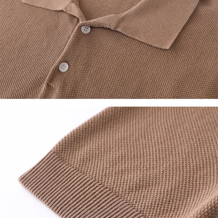 2025 Spring/Summer New Men's Short Sleeved 100% Cotton T-Shirt Sweater POLO Collar Loose Knit Pullover Business Casual Tops