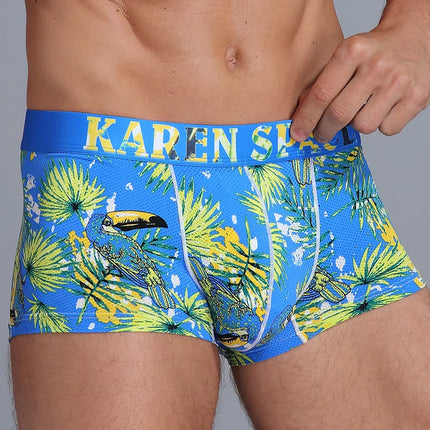 Men's Breathable Ice Silk Printed Boxer Briefs Underwear Fashionable Male Panties Comfortable Calzoncillo Hombre