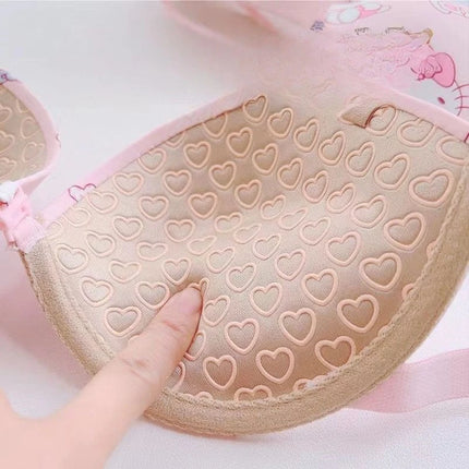 New Sanrio Kawaii Anime Hello Kitty Sweet Cute Cartoon Strapless Underwear Bra Small Breast Girls Bra Set Gift Wholesale