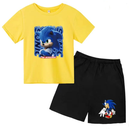 Children T-shirt Two-piece Set 3-12 Years Cool Summer Anime Supersonic Boys Girls Toddler Clothes Short-sleeved+Shorts Casual Set
