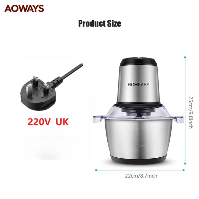 2L Domestic Electric Meat Grinder Fully Automatic, Stainless Steel, Multi-Functional Kitchen Appliance with Anti-Overflow Feature