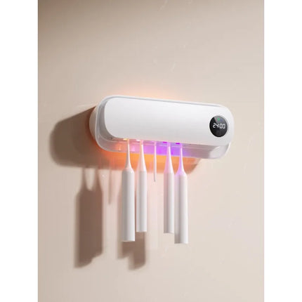 UV Toothbrush Sanitizer with 20-Min Quick Dry Dual Mount Rechargeable Toothbrush Cleaner Holder for Bathroom Family Use
