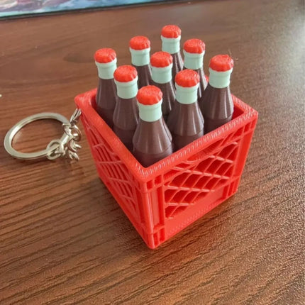 3D Printed Soda Crate Clicker Keychain Funny Plastic Drink Carrier Keyring Lifelike Novelty Squeeze Fidget Backpack Pendant