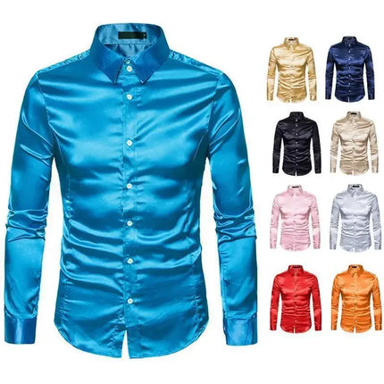 Amazon Spring Autumn Men's Long Sleeve Shirt Casual Fashionable Shiny Interior Top Men's European Style Foreign Trade Shirt
