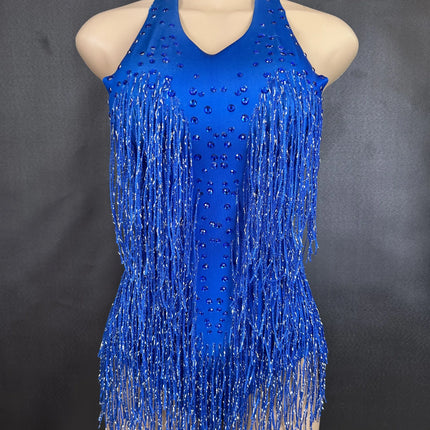 Sparkly Rhinestones Fringe Bodysuit Women Nightclub Party Dance Costume Stage Wear Sexy Tassel Leotard Performance Clothing 7G