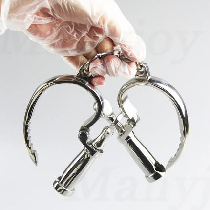 Stainless Steel Horseshoe Shape Wrist Lockable Handcuffs Metal BDSM Restraints Slave Manacle Chain Bondage Sex Toys Women Men