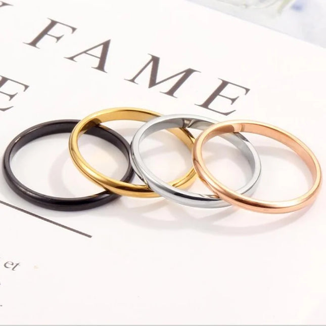 2mm Thin Gold  Simple Titanium Steel Wedding Rings for Man or Woman Valentine's Day Present