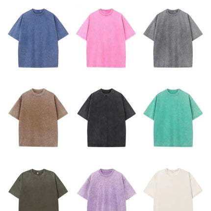 Summer fashion men's washed T-shirt cotton retro faded unisex basic T-shirt short-sleeved loose sports top