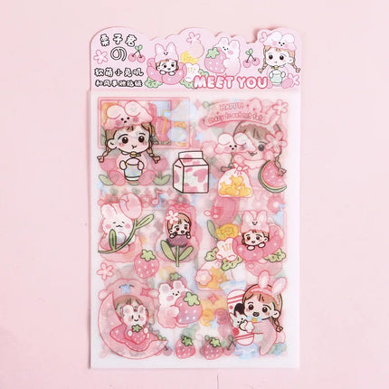 Kawai 4Pcs Pink PET Decorative  Stickers Pack Scrapbooking Stationery School Supplies Korean Stickers