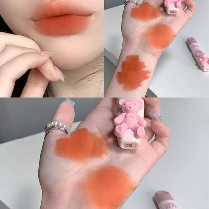 Cute Bear Lip Gloss Waterproof Long Lasting Non Fading Matte Lip Glaze Moisturing Non-marking Red Brown Velvet Liquid Lipsticks