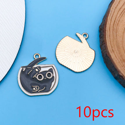10pcs/Lot Music Cartoon Cute Black Cat Charms Cartoon Enamel  Pendants For DIY Jewelry Making Handmade Decoration Accessories