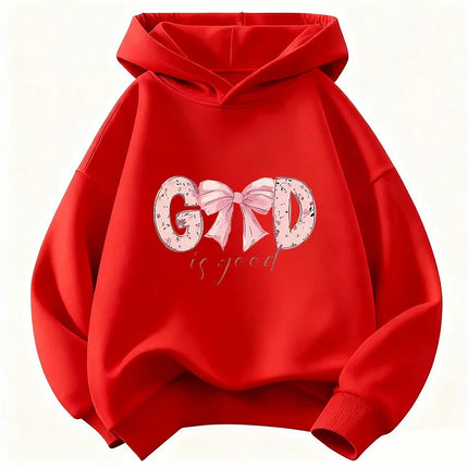 God Is Good with Bow Deisng Graphic Hoodie Kids Children's Sweatshirt Hoody for Boys Girls Autumn Winter Casual Hoodies