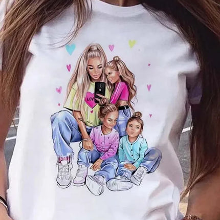Cartoon Mom Son Daughter Printed Kids T-Shirt Summer Casual Harajuku Girls Boys Short Sleeve Fashion Cotton Children Clothes Tops