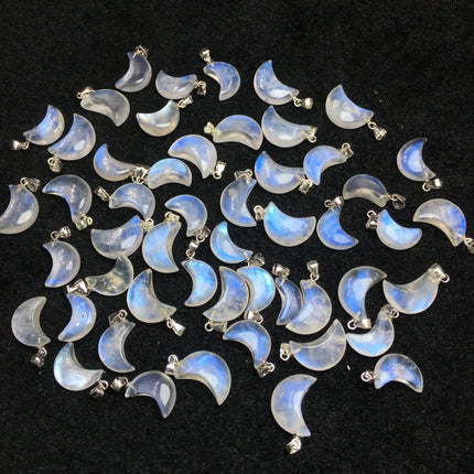 1 Pc Fengbaowu Natural Blue Moonstone Moon Pendant 925 Sterling Silver Reiki Healing Stone Jewelry Gift DIY Accessories