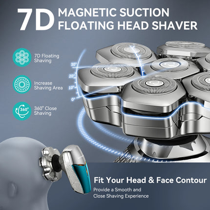 KENSEN 5 in 1 Electric Head Shaver Magnetic 7D Floating Blade Men's Grooming Kit Rechargeable Head Shaving Machine Beard Trimmer