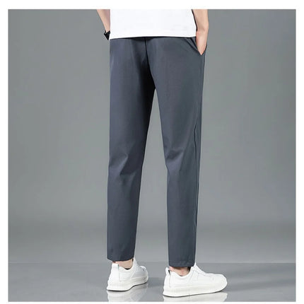 Summer Ice Silk Men's Pants Elastic Straight Leg Sweatpants Black Gray Thin Business Casual M-5XL Outdoor Breathable