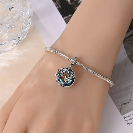 100% 925 Sterling Silver Blue Crystal Life Tree Angel Star Moon Pendants Charms Fit Qikaola 925 Original Bracelets DIY Jewelry