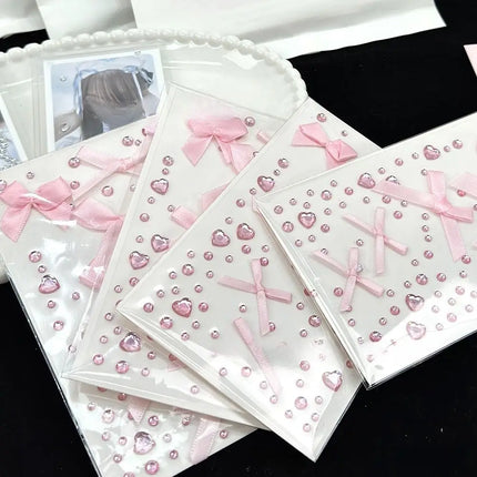 Cute 3D Love Lace Bow Crystal Stickers DIY Sparkly Kpop Photo Deco Stickers Pink Gifts Rhinestone Stickers For Photo Card Holder