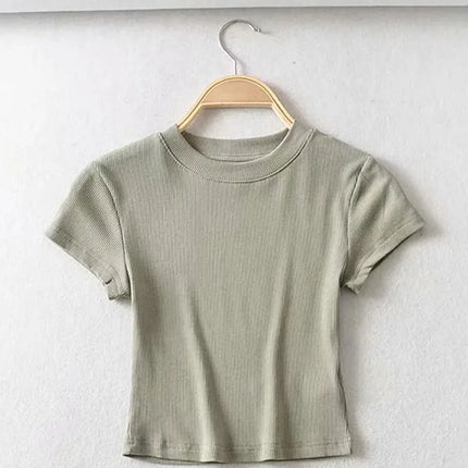Summer Sexy Women's O-neck Short-sleeve T-shirt Slim Elastic Skinny Crop Tops