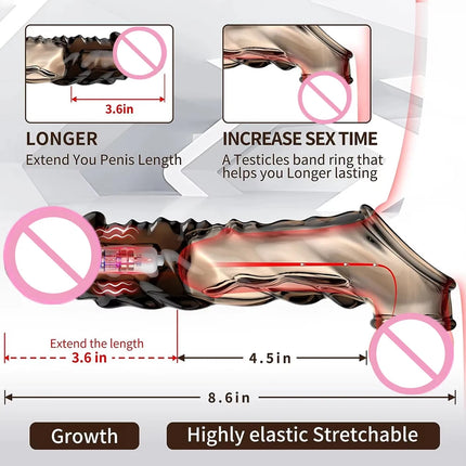 High Elasticity Cock Ring Extender Reusable Penis Sleeve With Vibrator Penis Ring Soft Dick Enlarger For Couples Reusable Condom
