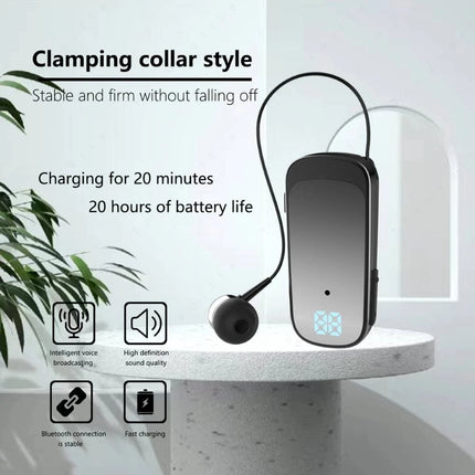 K65 Fashion Bluetooth Headset Business Retractable Lavalier Type Earphone Single Ear Hands Free with Wire Super Long Standby