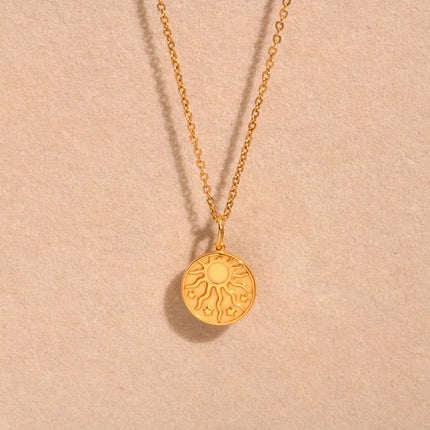 Stainless Steel Spiral Sun Flower Pendant Necklace for Women 18K Gold Plated Stackable Boho Necklace Waterproof Fashion Jewelry