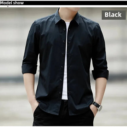 Spring New Men's Classic White Shirt Long Sleeve Plus Size Business Casual Shirt Work Korean Style Slims Smooths Your Silhouette