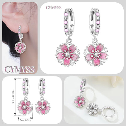 Hot Sale Original 925 Sterling Silver Zircon Pink Paw Print Earrings Heart Flower Leaf Design Women Party Jewelry Gift Ear Loops