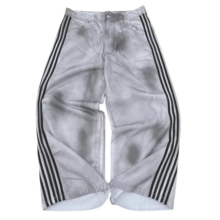 Retro Men's Y2K Baggy Jeans Camouflage Embroidered Striped Harajuku Sweatpants Women Hip Hop Streetwear Camo Wide Leg Denim Pant
