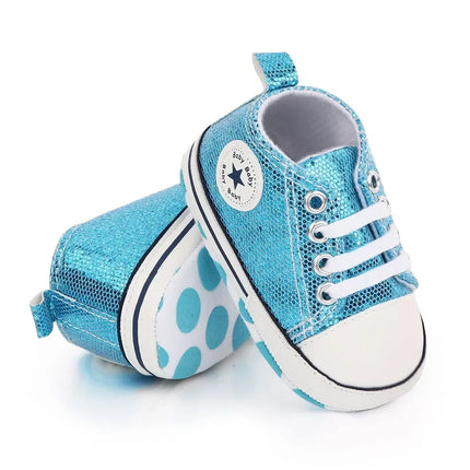 2024 Newborn Sequined Canvas Baby Sneakers Casual Baby Boys Girls Toddler Multi-Color Soft Sole Non-slip Walking Shoes