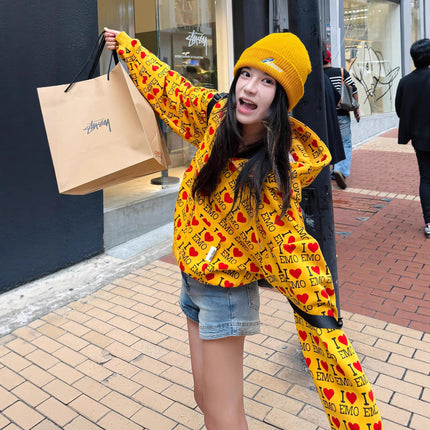 Spring Autumn 2025 Women's Loose Letter Hooded Open Cardigan Zipper Sweatshirt Casual Street Style High Street Outerwear Trendy