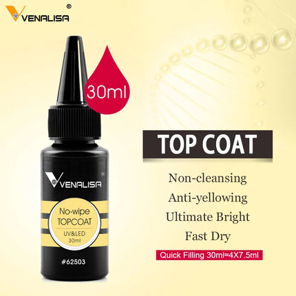30/60ml VENALISA Diamond Long Wear Top Coat Big Volume Refillment Ultra Glossy Non Wipe Anti Yellowing No Burning Extension Gel