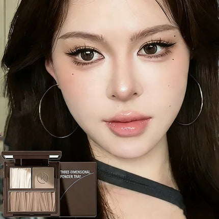 Natural Matte 3-in-1 Contour Palette - Highlighter Bronzer Blush Face Sculpting Powder Kit - Valentine's Day Makeup Gift Set