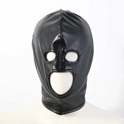 PU Leather Bondage Mask Full Head Hood Blindfold BDSM Fetish Roleplay Slave Harness Sexy Adult Sex Toys for Women Men Couples
