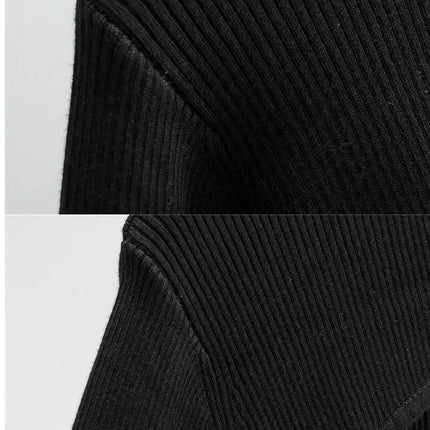 Y2k Aesthetic Clothes O-neck Black White Sexy Harajuku Knitted T-shirt 2024 T-shirts Women Long Sleeve Crop Top Spring Autumn